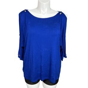 Cable & Gauge Womens Blouse Shirt Top Cold Shoulder Dolman Sleeve Royal Blue 1X